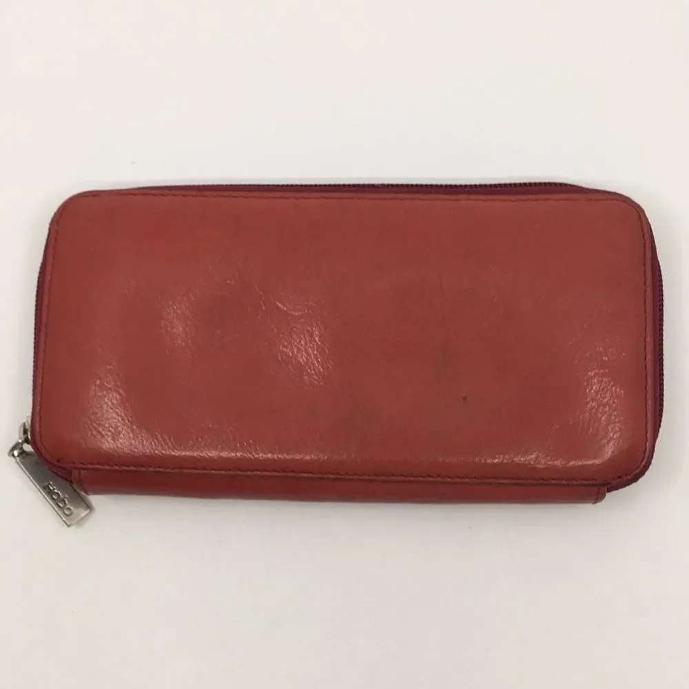 Hobo International Red Leather Zippy Accordion Zip Around Wallet